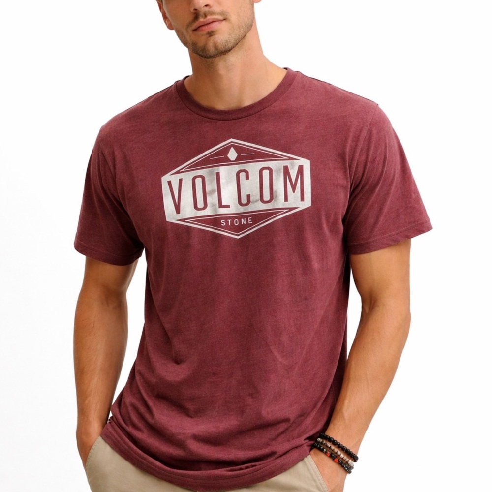 Volcom Men’s Rust Maroon Short Sleeve Tee Graphic Logo T‑Shirt